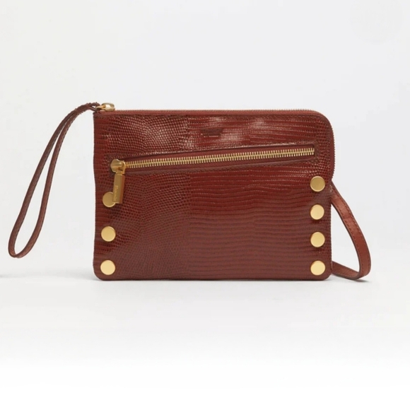 Hammitt Handbags - Rare Hammitt Nash Redwood Lizard Leather Clutch Wristlet Brushed Gold Hardware